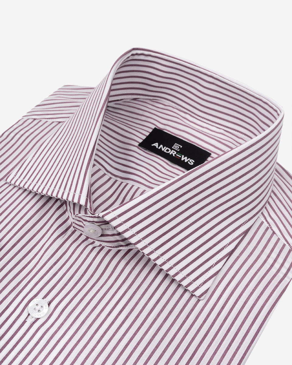 Camisa de Vestir para Hombre Savile -  Guinda con Rayas Blancas - Puño Simple Recortado