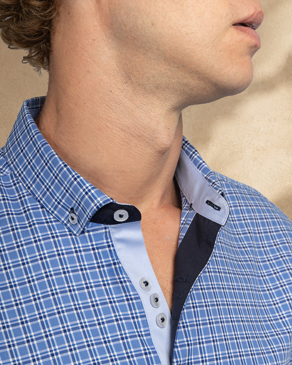 Camisa para Hombre de Algodón Pima Azulino a Cuadros | Colección inspirada en Arezzo