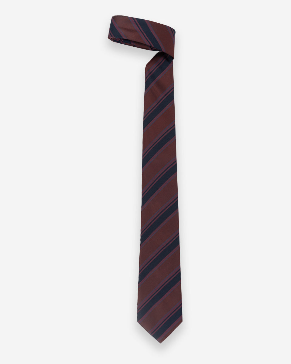 Corbata Color Vino con Diseño de Rayas Azules