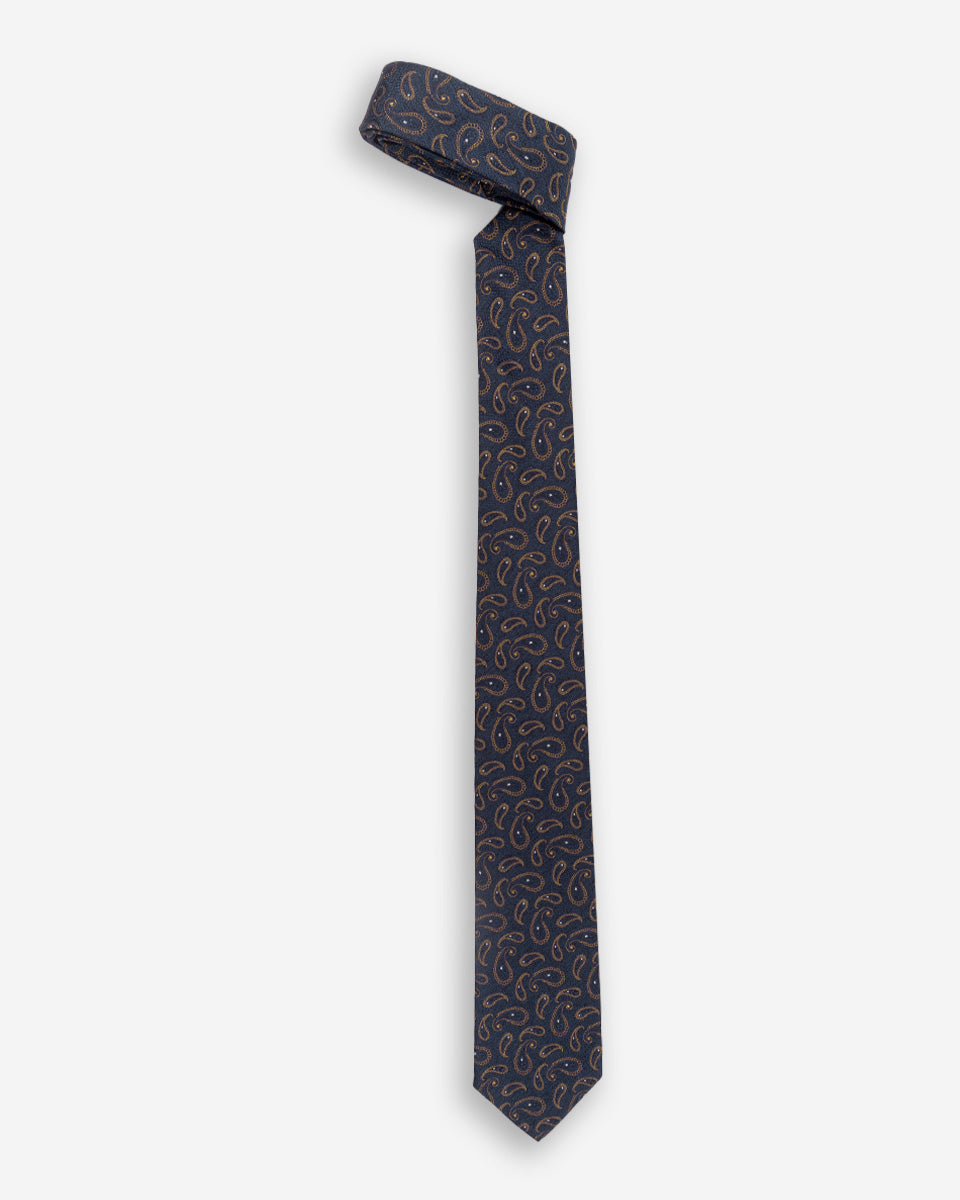 Corbata Color Azul con Diseño Paisley y Puntos Blancos