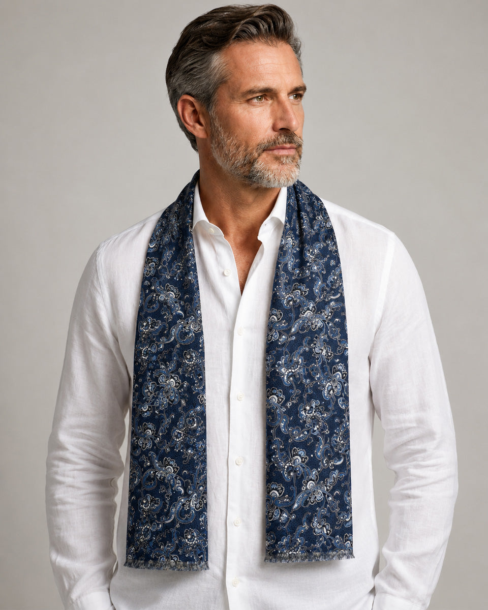 Bufanda - Foulard Azul con Diseño Paisley