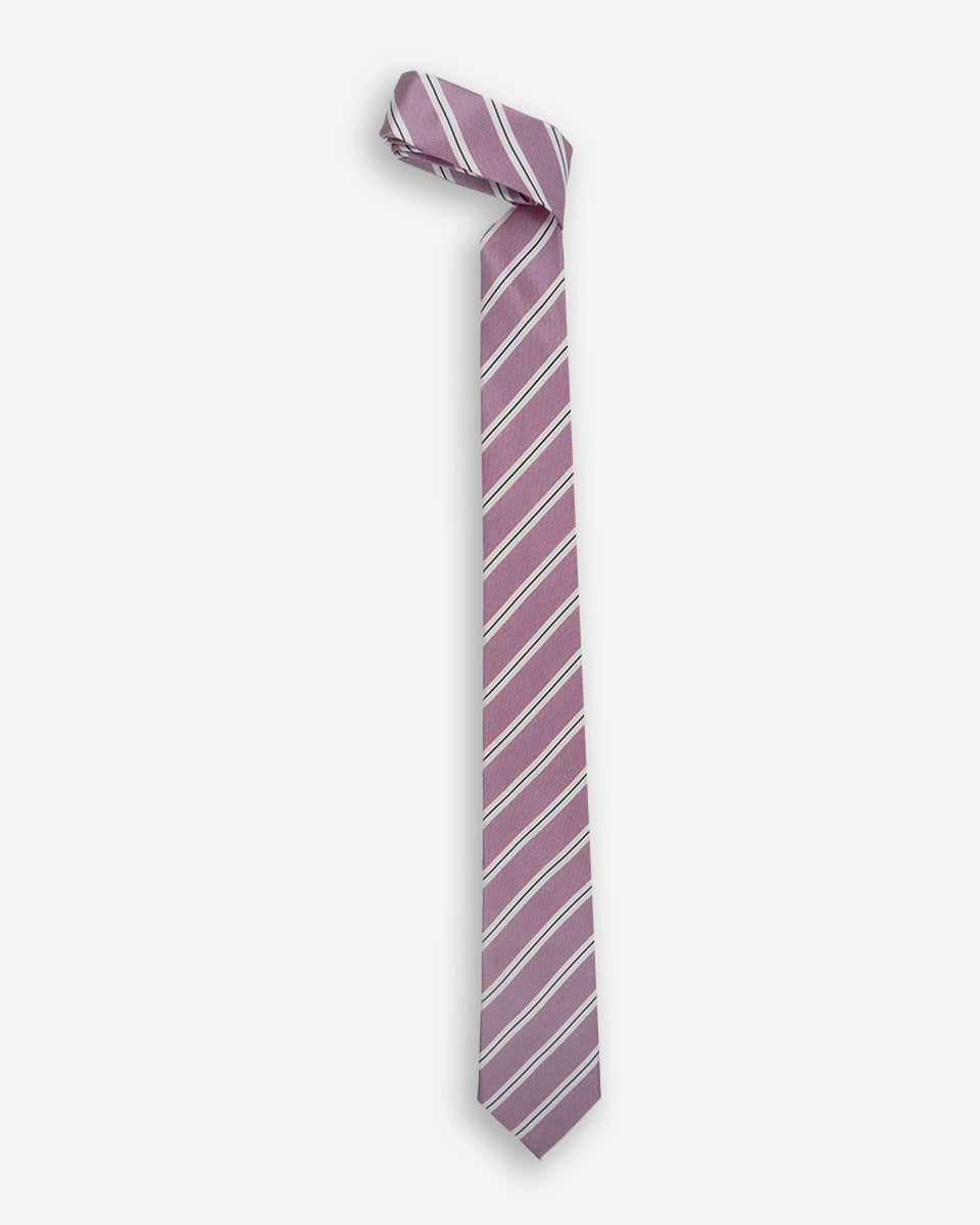 Corbata Color Rosada con Líneas Blancas y Negras