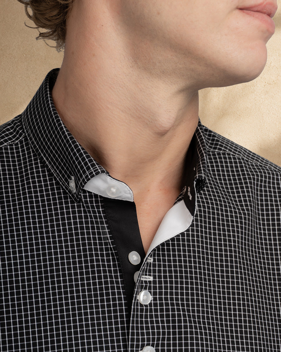 Camisa para Hombre de Algodón Pima Negro a Cuadros | Colección inspirada en Arezzo