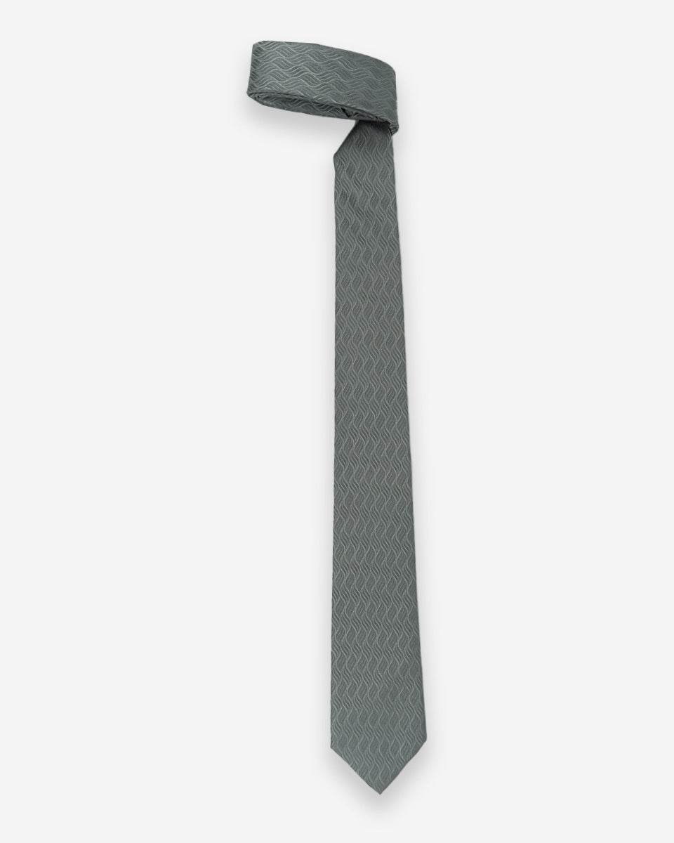 Corbata Color Gris con Diseño de Hojas Texturizado