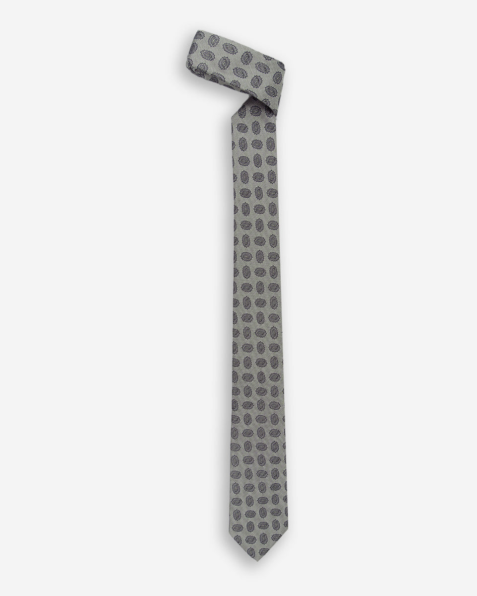 Corbata Color Gris con Diseño de Flores Ovaladas