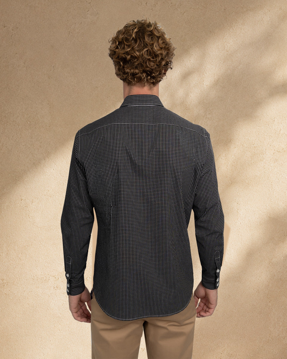 Camisa para Hombre de Algodón Pima Negro a Cuadros | Colección inspirada en Arezzo