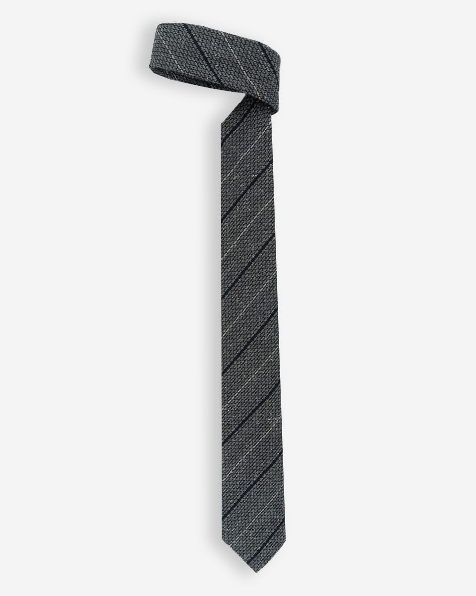 Corbata Color Gris Texturizado con Rayas Azules