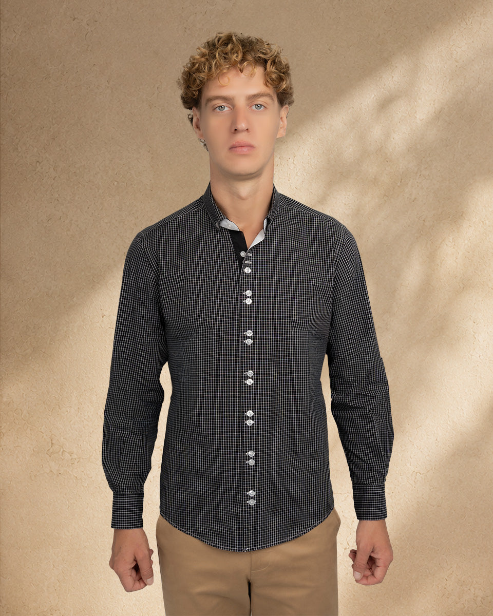 Camisa para Hombre de Algodón Pima Negro a Cuadros | Colección inspirada en Arezzo
