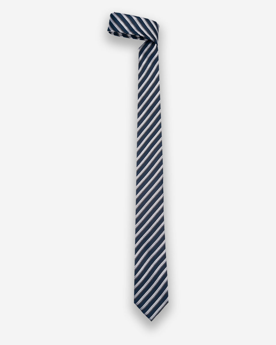 Corbata Color Azul con Líneas Plateadas y Negras