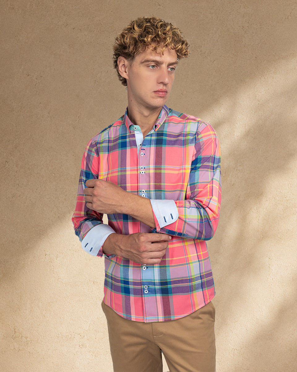 Camisa para Hombre de Algodón Pima Rosado a Cuadros | Colección inspirada en Arezzo