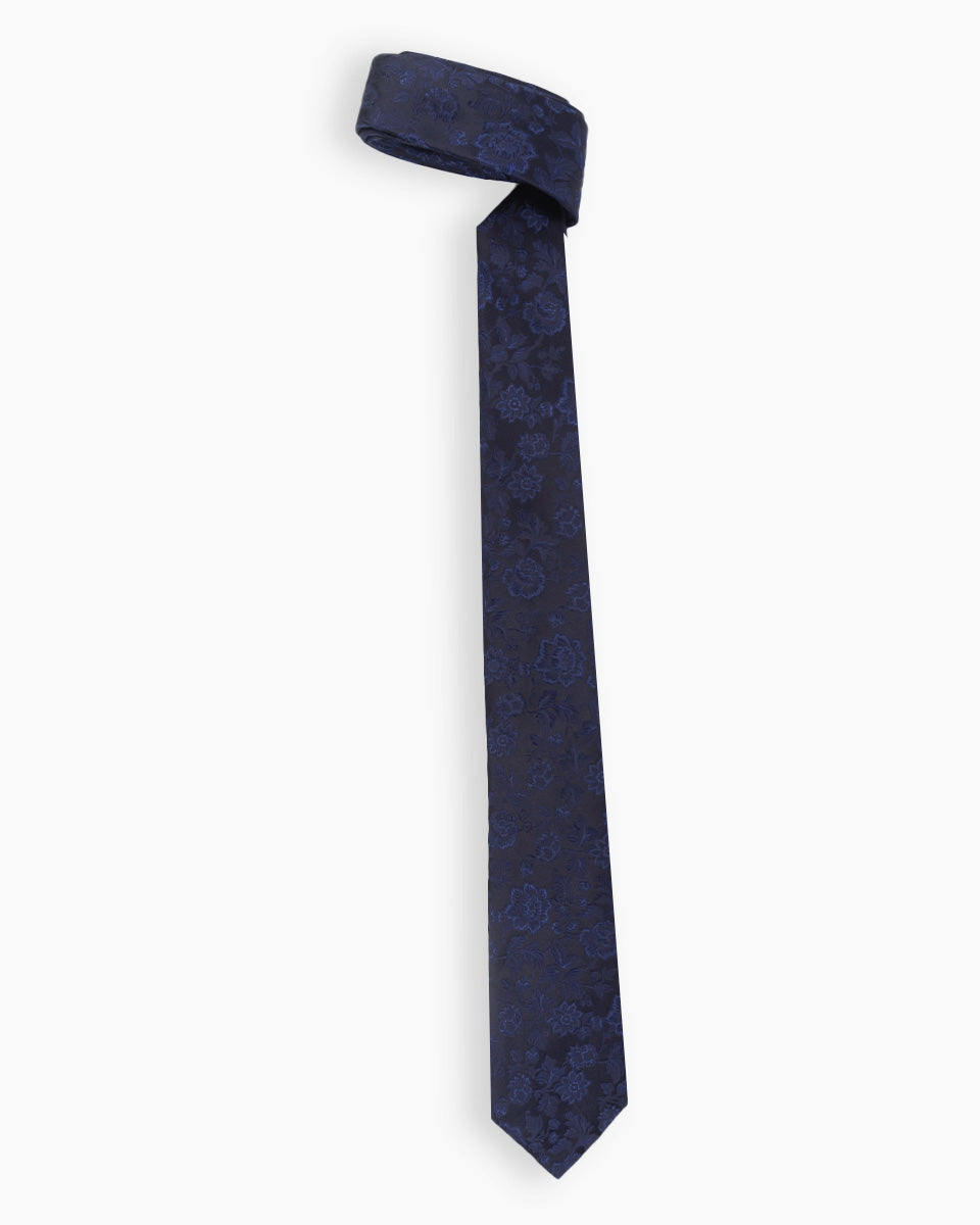 Corbata Azul con Diseño de Flores a Tono