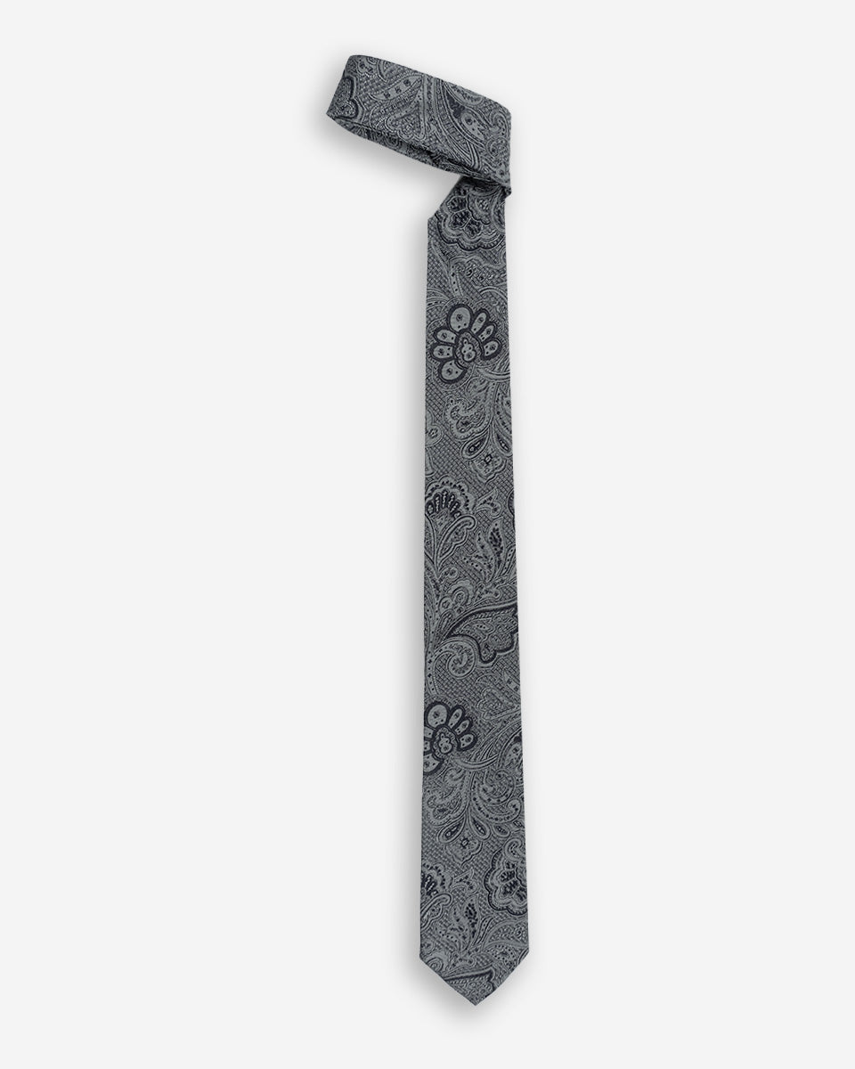 Corbata Color Gris con Diseño Paisley Azul