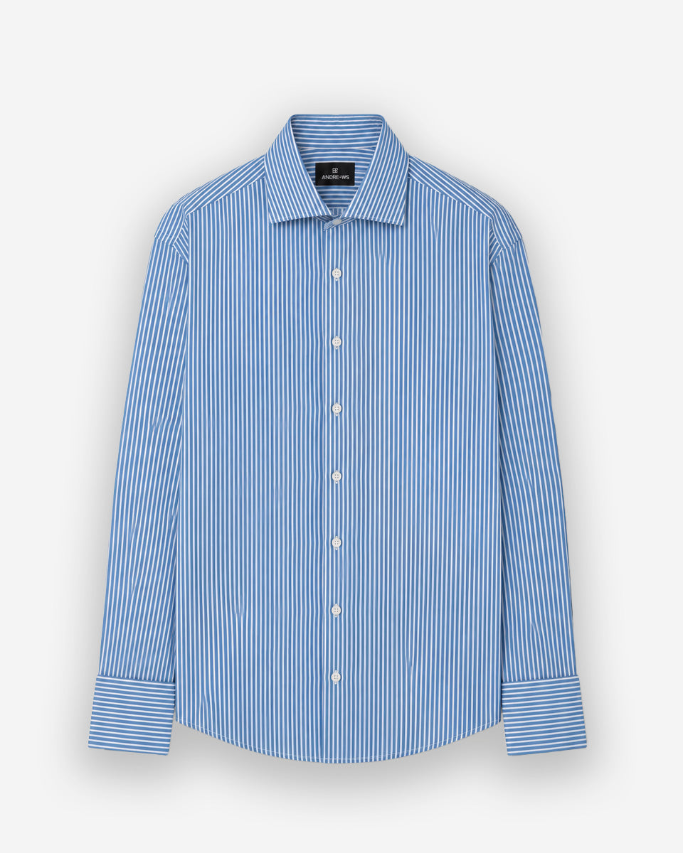 Camisa de Vestir para Hombre Savile - Celeste con Rayas Blancas - Puño gemelo