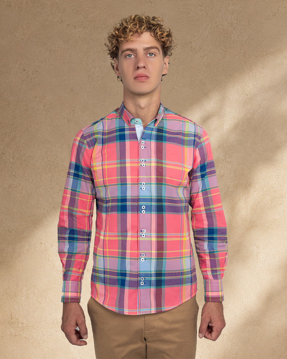 Camisa para Hombre de Algodón Pima Rosado a Cuadros | Colección inspirada en Arezzo