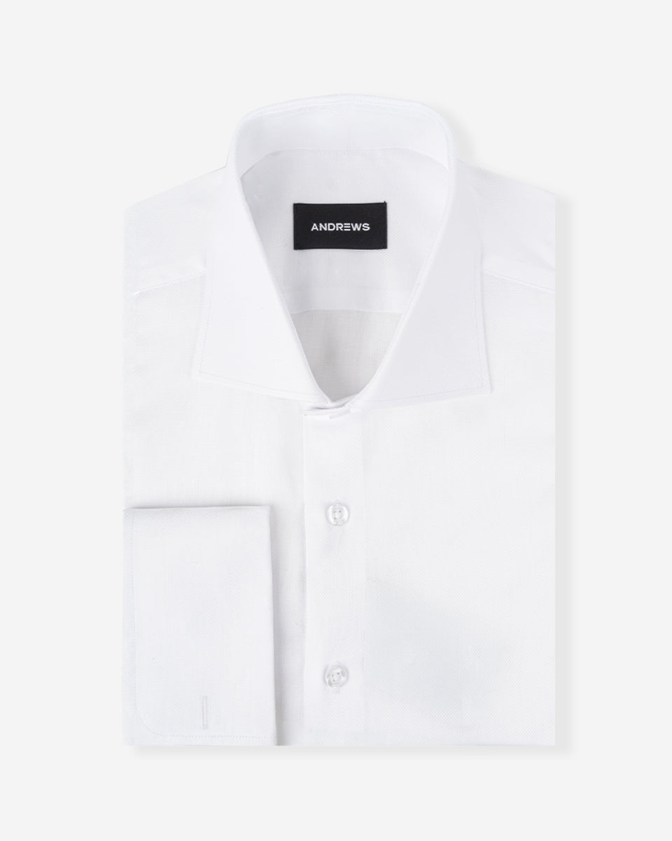 Camisa Vestir Oxford - Cuello Italiano  gemelo redondo regular blanco