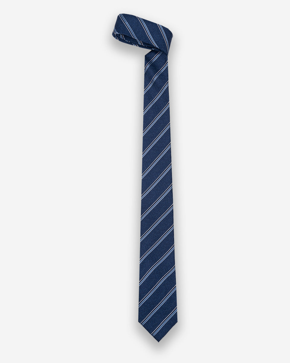 Corbata Color Azul con Rayas Azul Marino, Blanco y Celeste