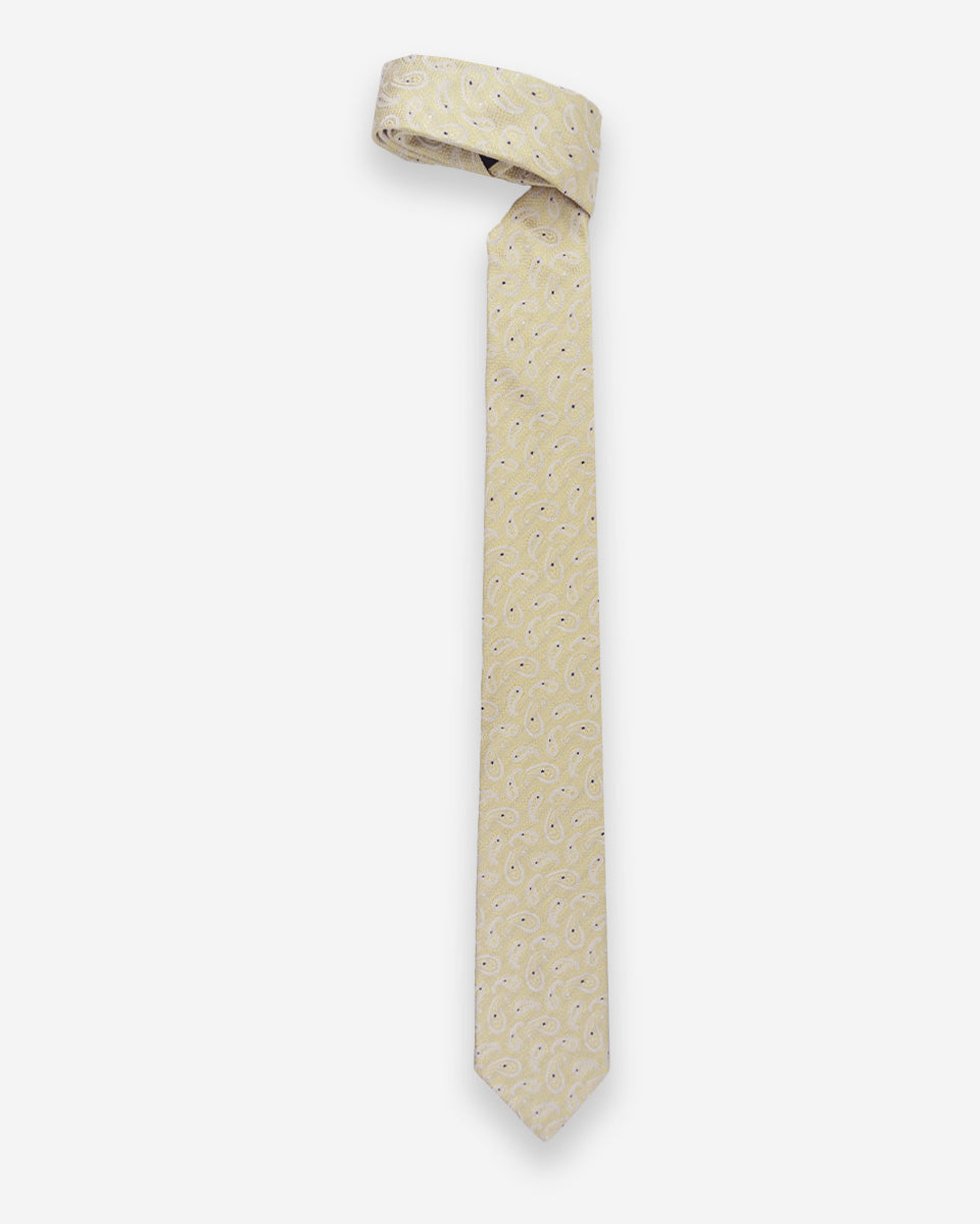 Corbata Color Beige con Diseño Paisley y Puntos Azules