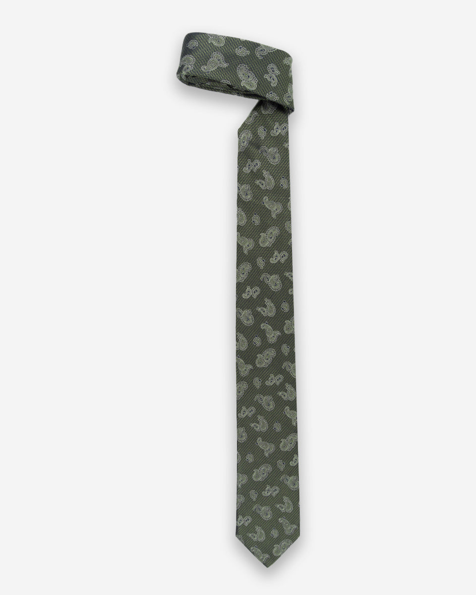 Corbata Color Verde Olivo con Diseño Paisley