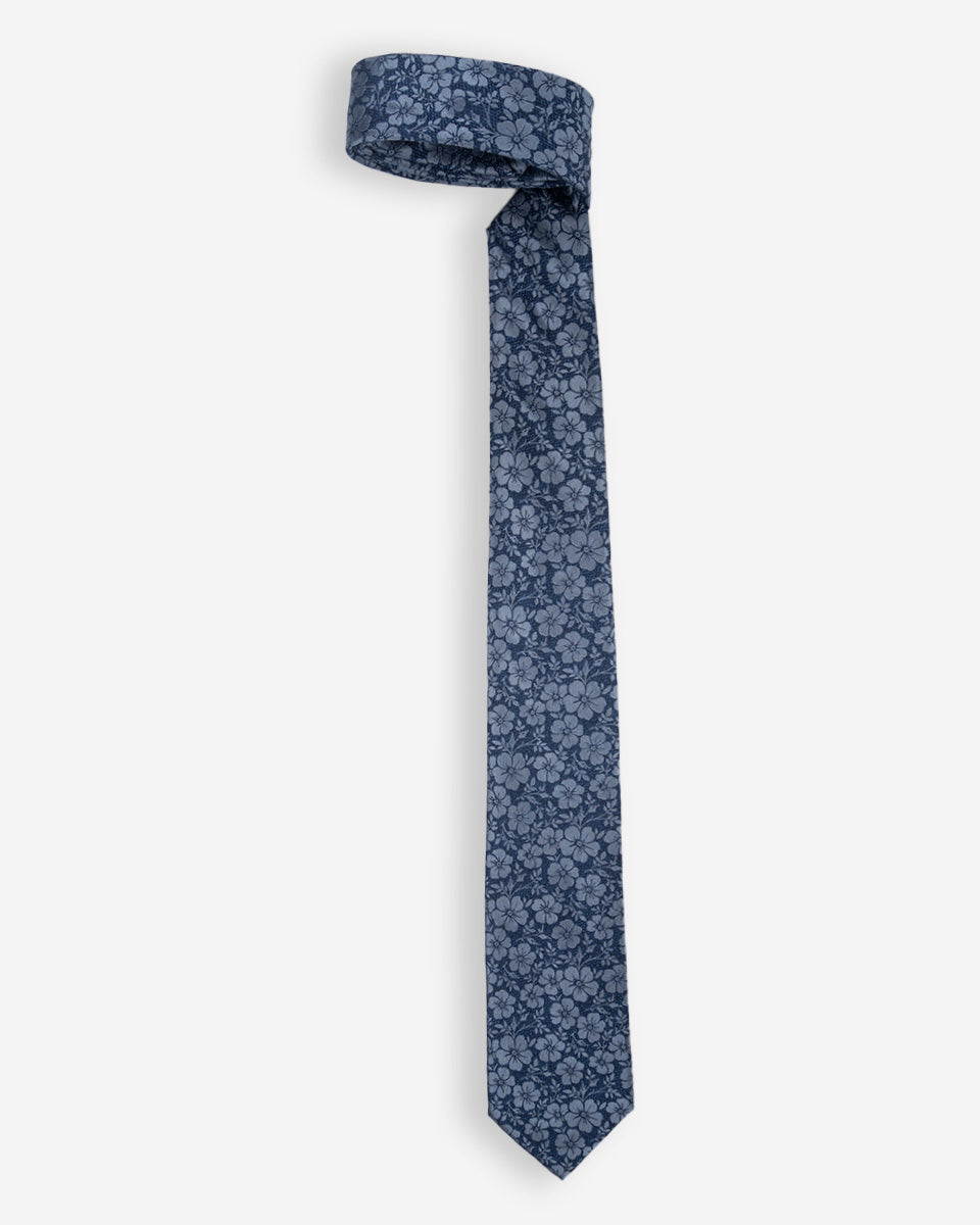 Corbata Color Azul con Diseño de Flores Celestes