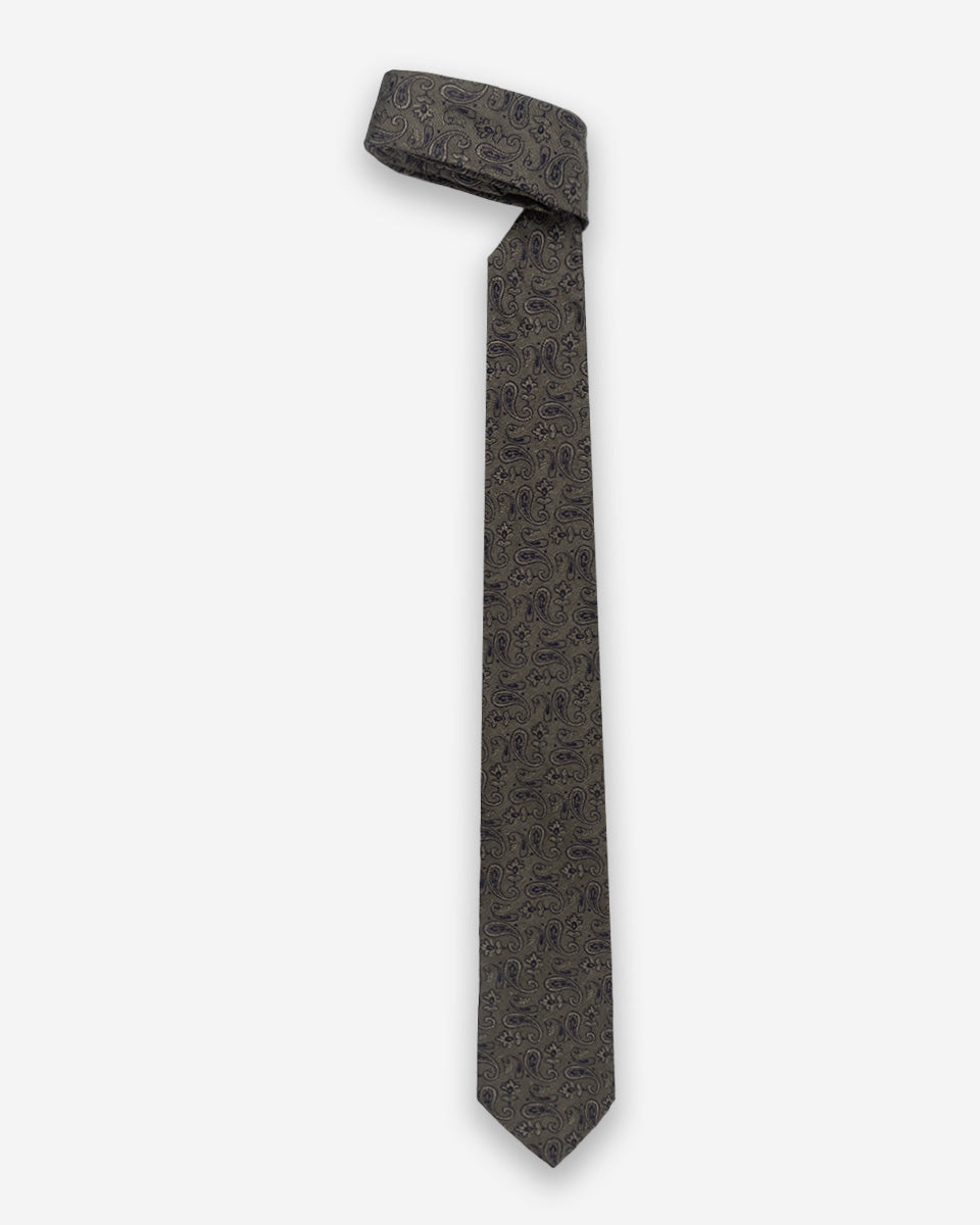 Corbata Color Marrón con Diseño Paisley Azul