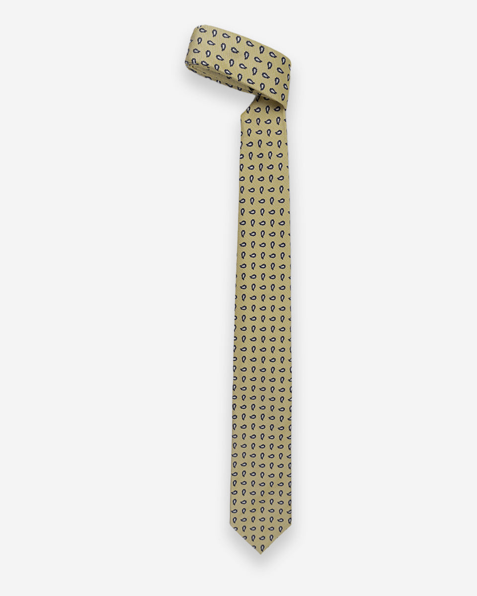 Corbata Color Amarillo con Diseño Mini Paisley Azul
