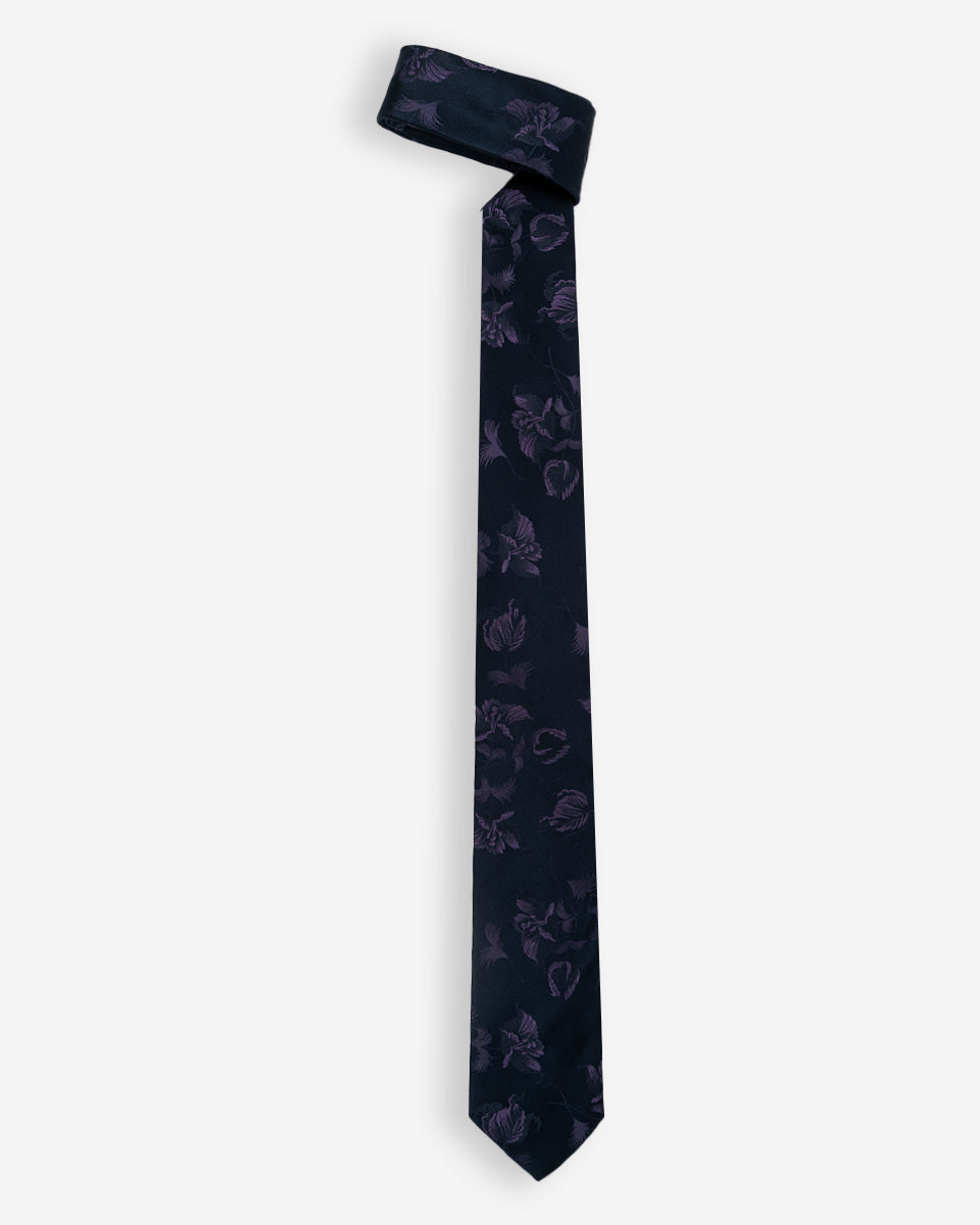 Corbata Morada Jacquard con Estampado de Flores