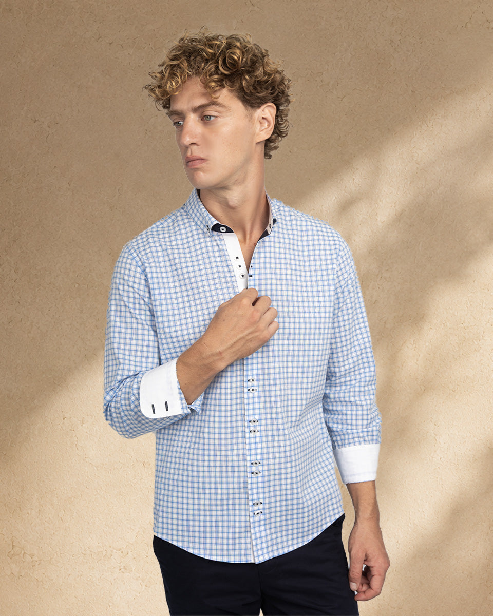 Camisa para Hombre de Algodón Pima Blanco a Cuadros | Colección inspirada en Arezzo
