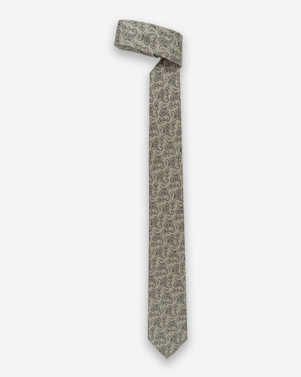 Corbata Color Beige con Diseño Paisley Azul