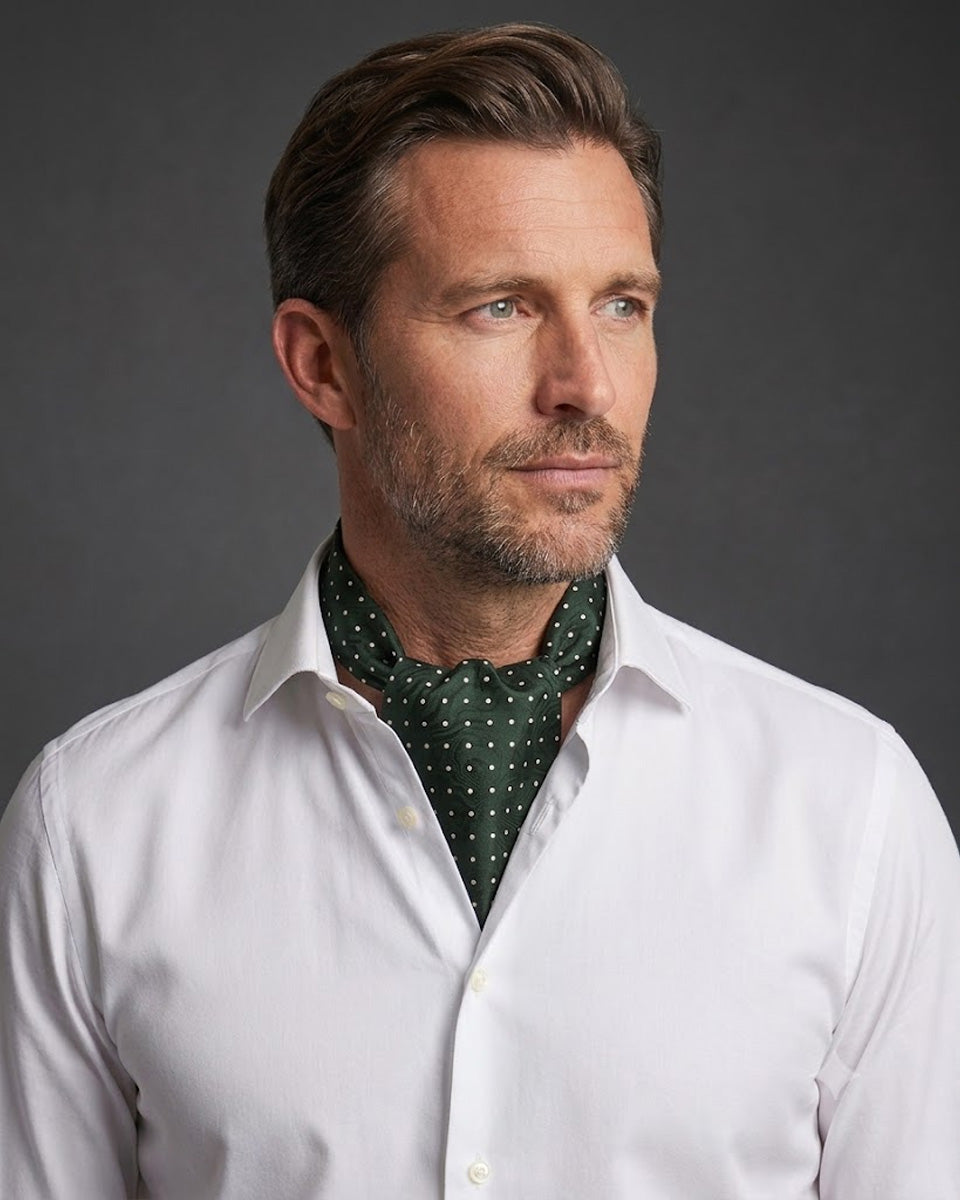 Corbatón - Ascot Verde con Puntos Blancos