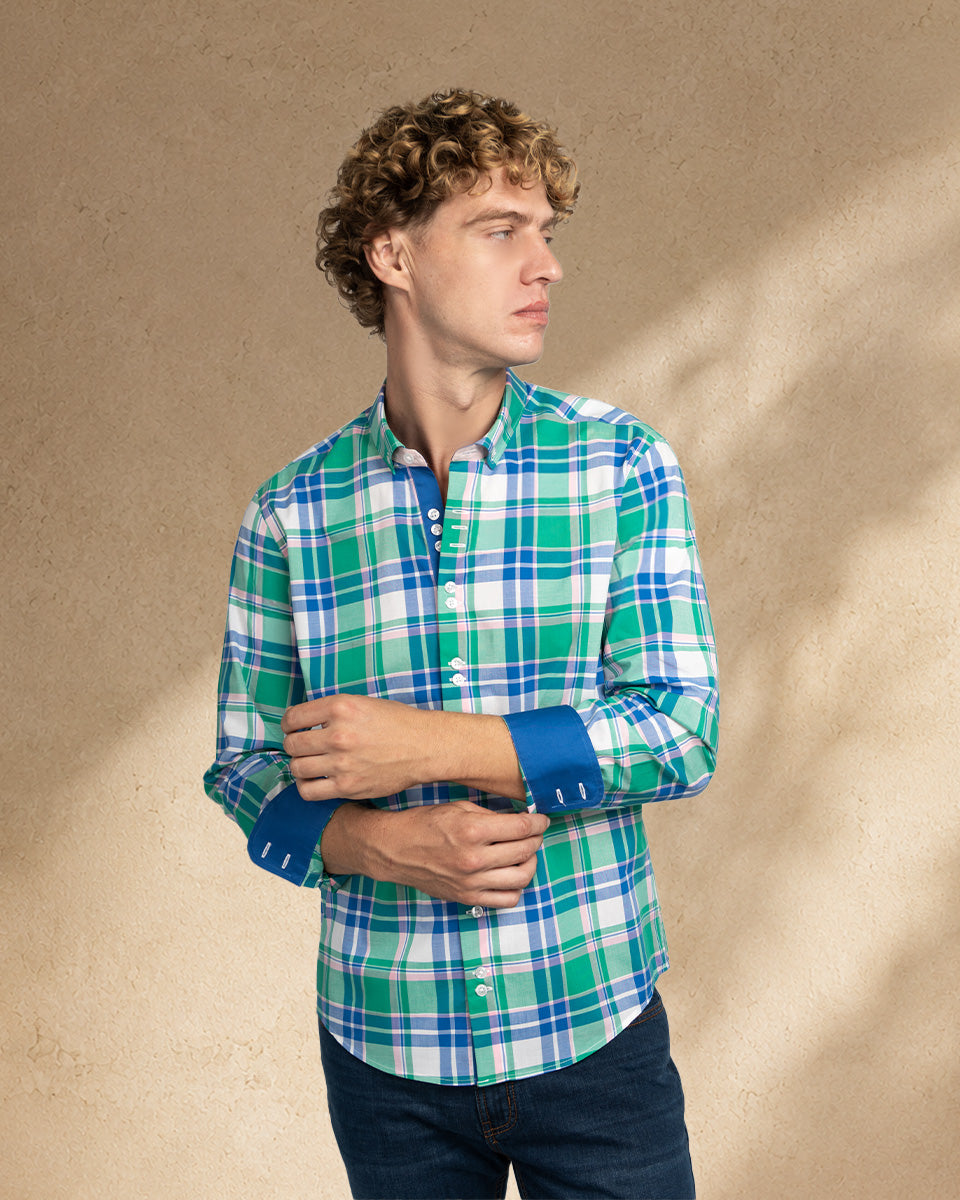 Camisa para Hombre de Algodón Pima Verde a Cuadros | Colección inspirada en Arezzo