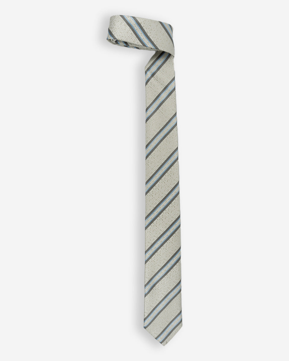 Corbata Color Beige con Rayas Grises y Celestes