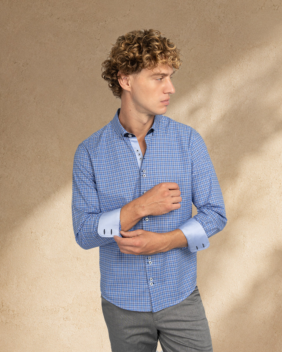 Camisa para Hombre de Algodón Pima Azulino a Cuadros | Colección inspirada en Arezzo