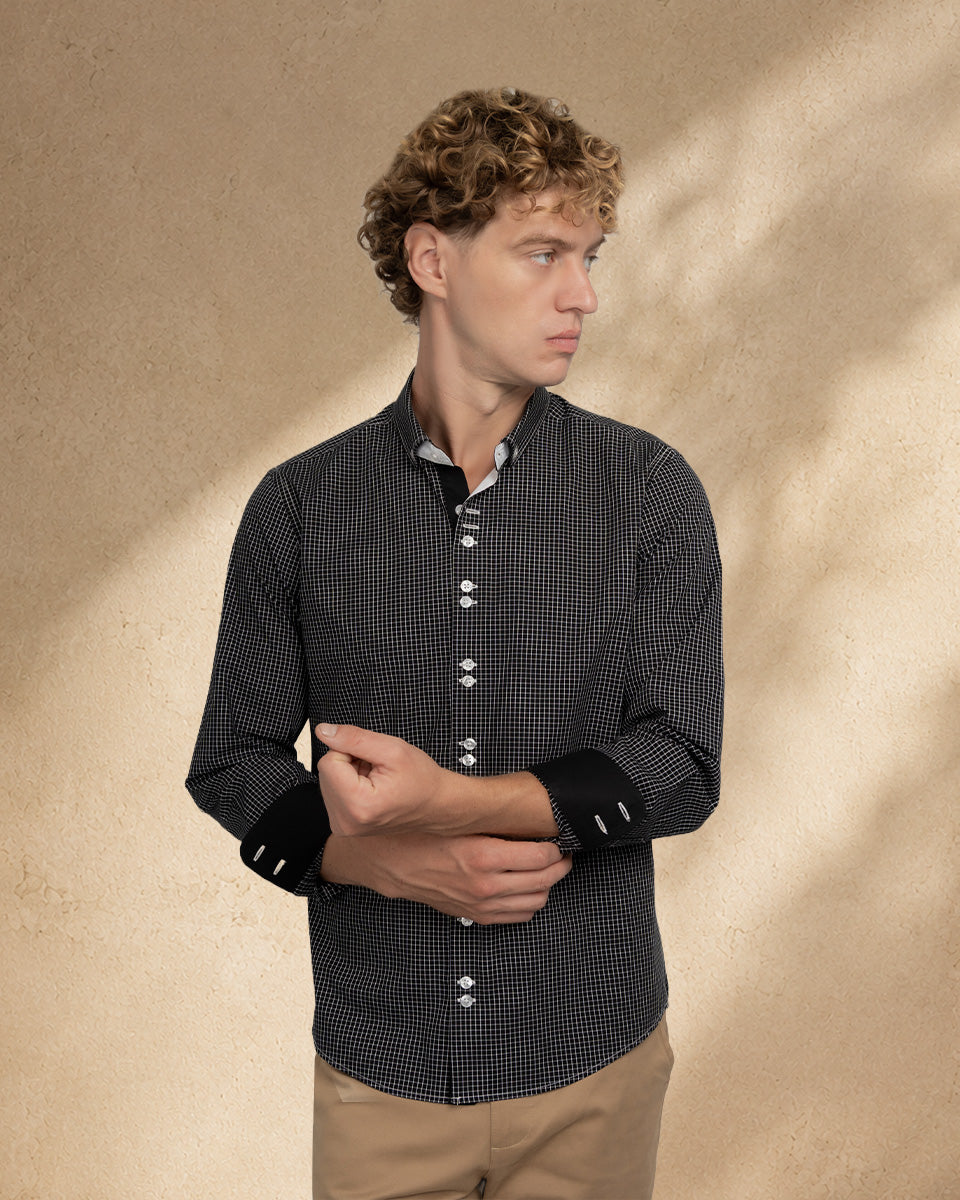 Camisa para Hombre de Algodón Pima Negro a Cuadros | Colección inspirada en Arezzo