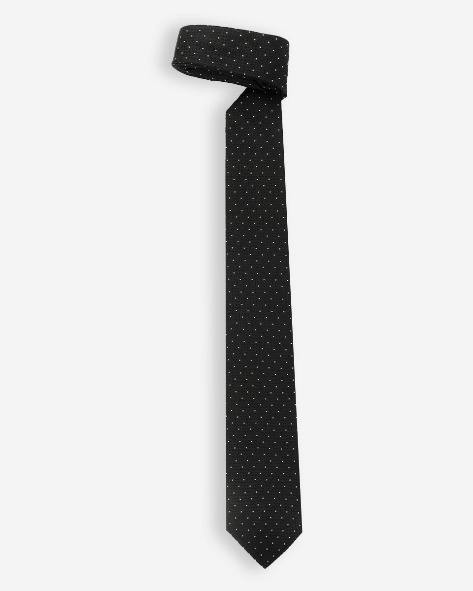 Corbata Negra con Microdiseño y Puntos Blancos