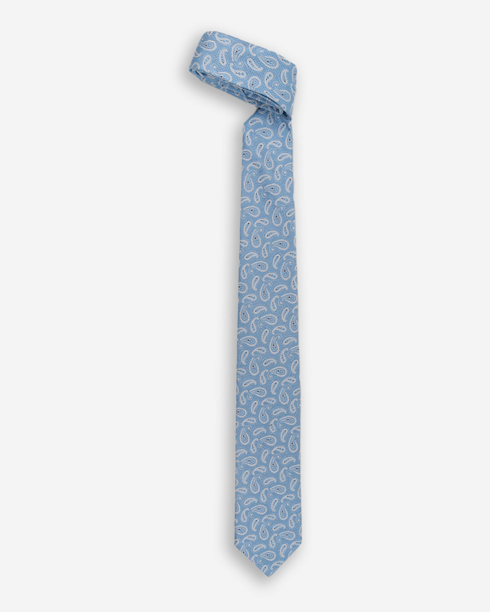 Corbata Color Celeste con Diseño Paisley y Puntos Azules