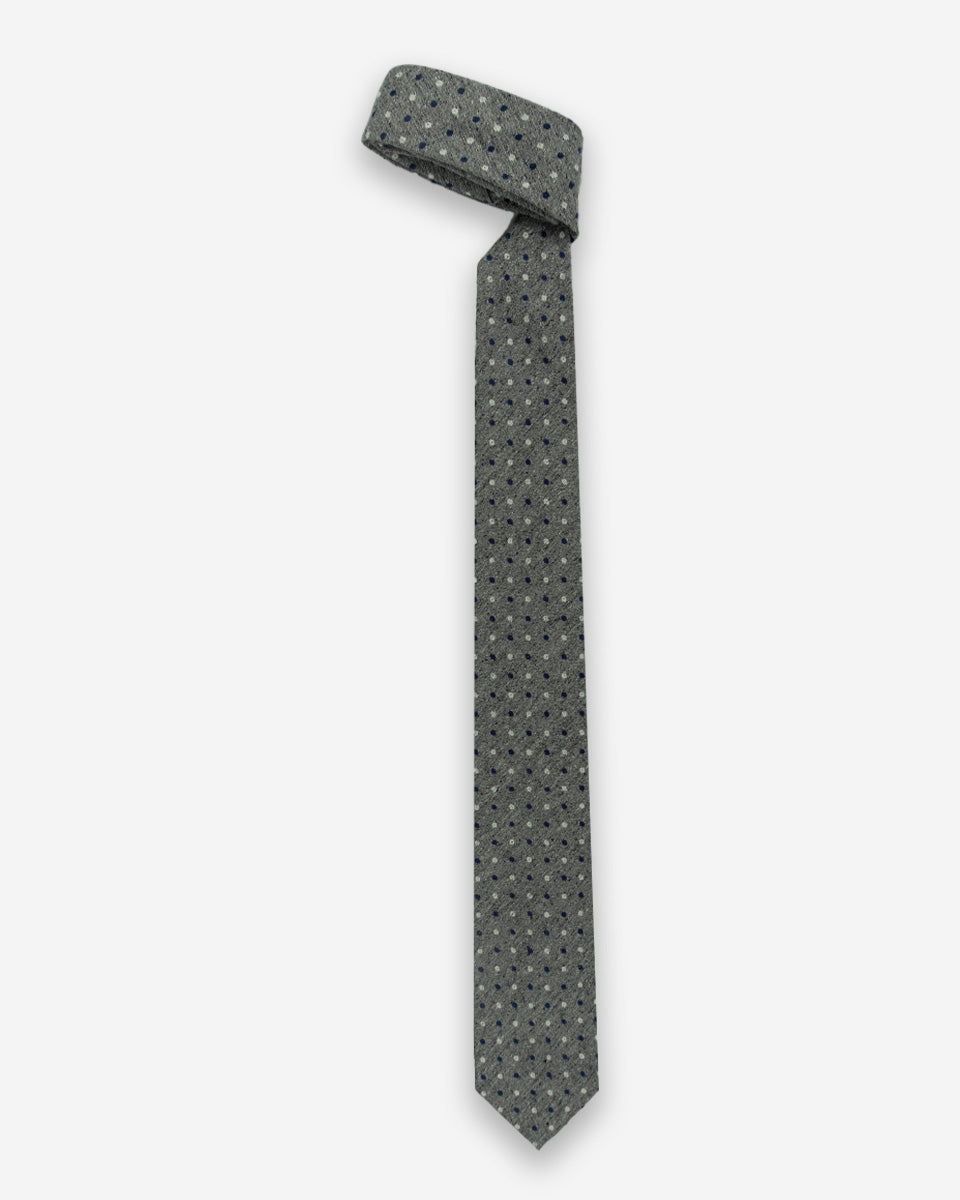 Corbata Color Gris con Puntos Azules y Blancos