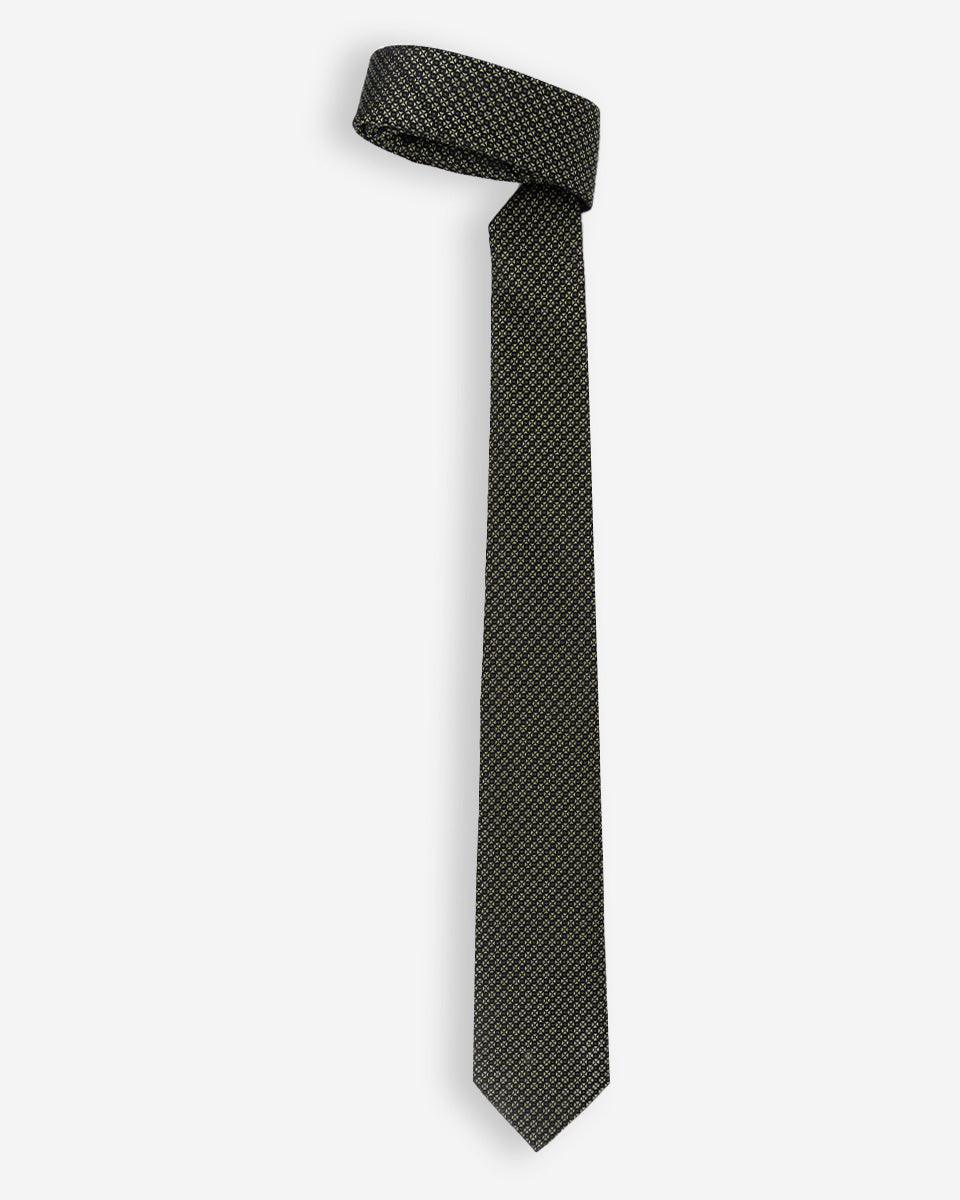 Corbata Color Negro con Diseño Geométrico Dorado