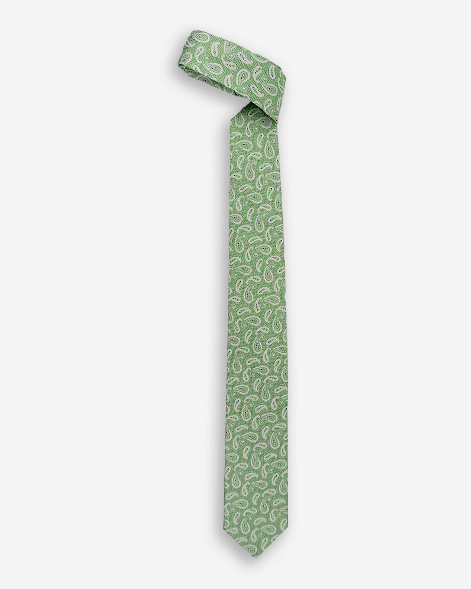 Corbata Color Verde con Diseño Paisley y Puntos Azules