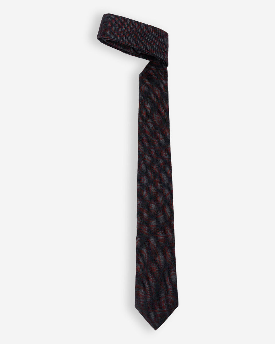 Corbata Color Gris Oscuro con Diseño Paisley Guinda