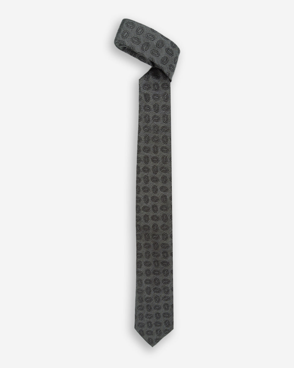 Corbata Color Gris Oscuro con Diseño de Flores Ovaladas
