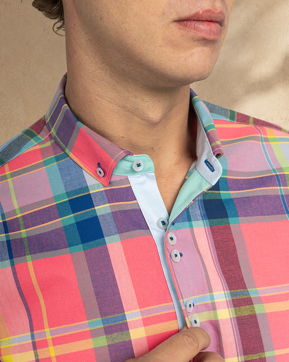 Camisa para Hombre de Algodón Pima Rosado a Cuadros | Colección inspirada en Arezzo