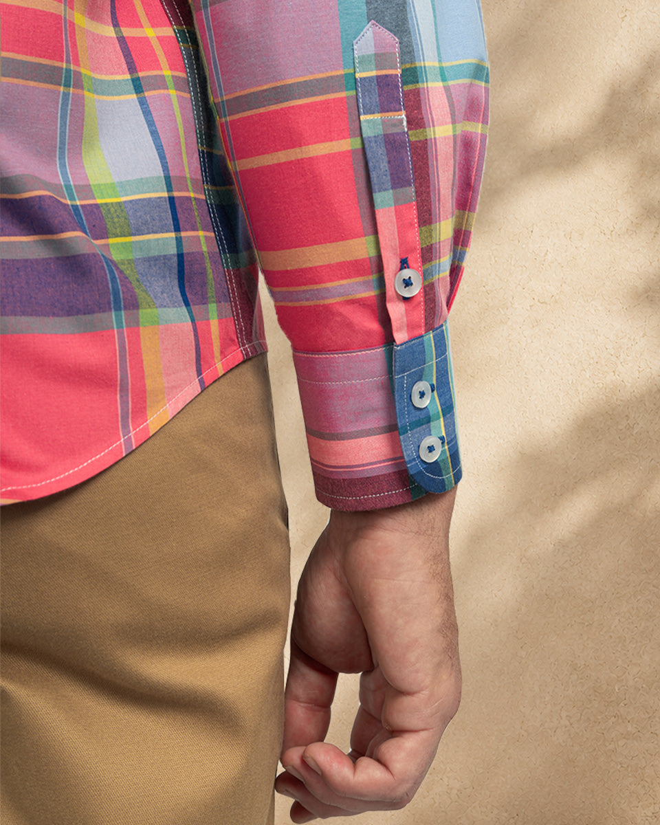 Camisa para Hombre de Algodón Pima Rosado a Cuadros | Colección inspirada en Arezzo