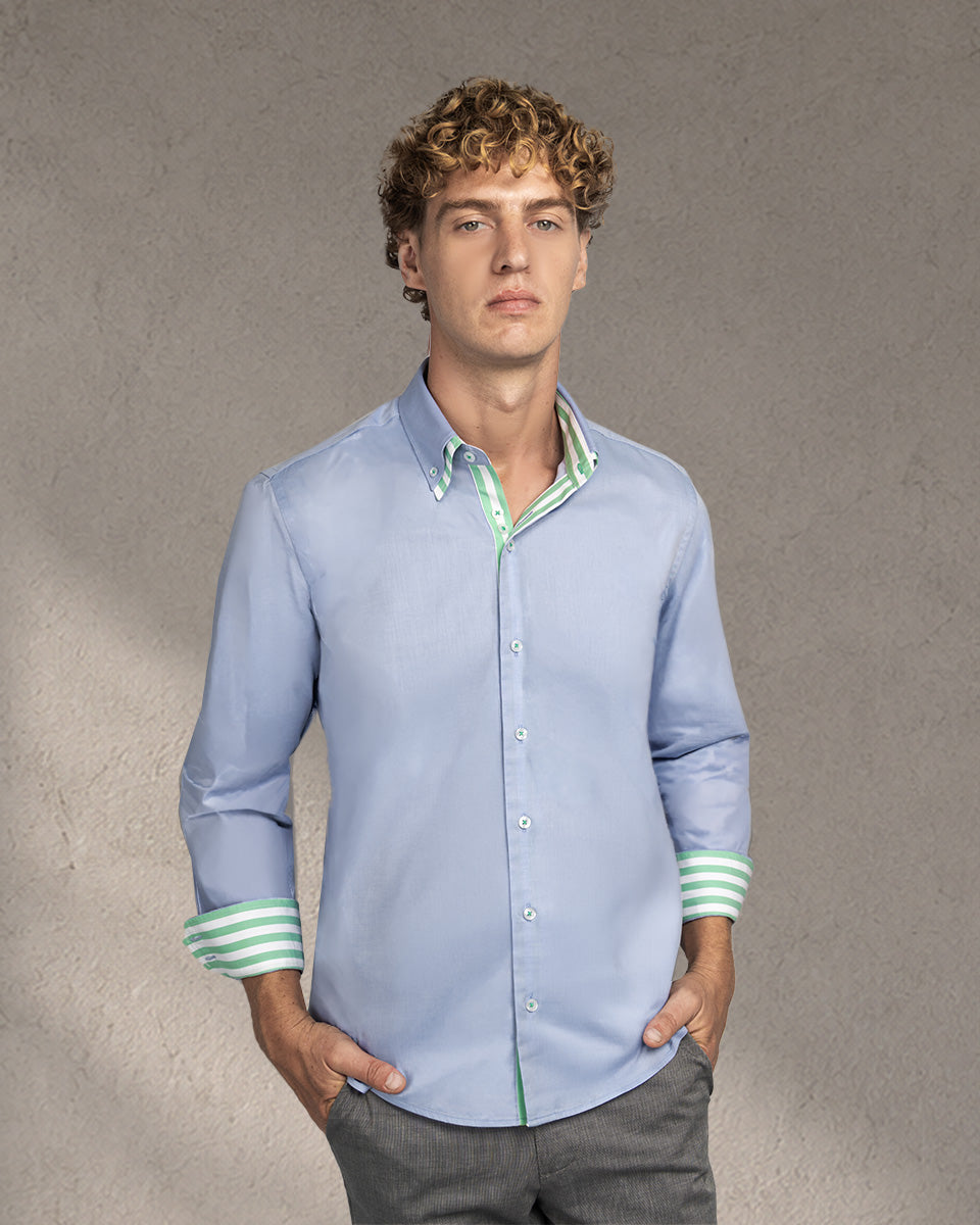 Camisa para Hombre Celeste Milano con Doble Cuello