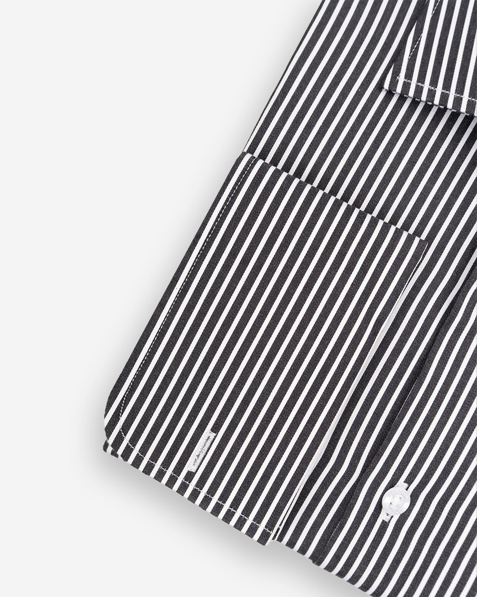 Camisa de Vestir para Hombre Savile - Negro con Rayas Blancas - Puño gemelo