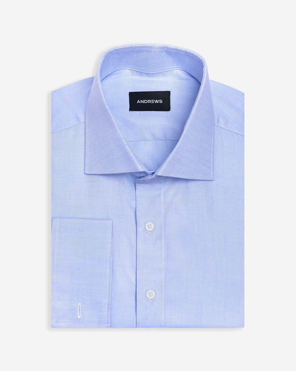 Dobby Dress Shirt - Italian Collar, Double Cuff, Regular Wear, Light Blue