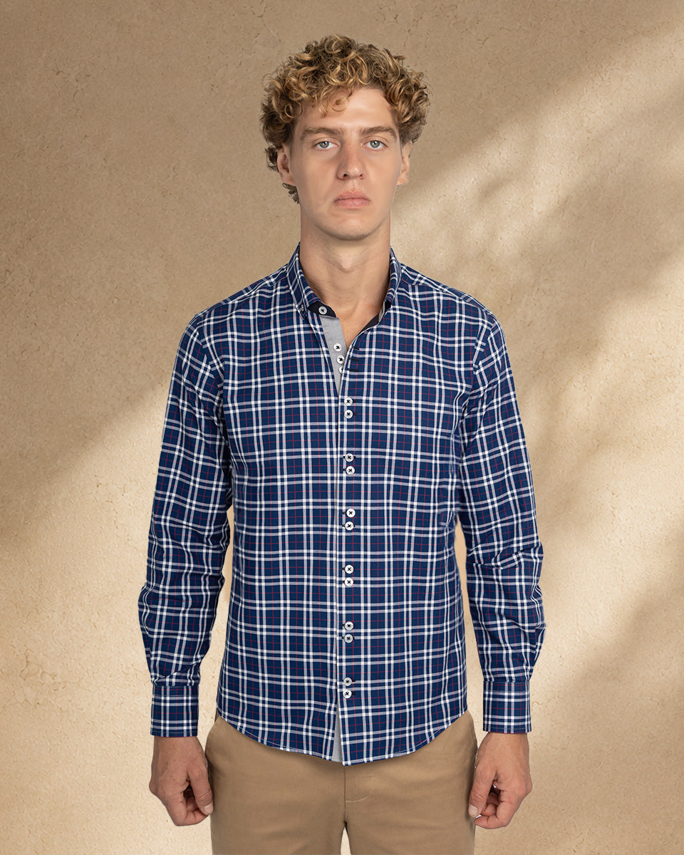 Camisa para Hombre de Algodón Pima Azul a Cuadros | Colección inspirada en Arezzo