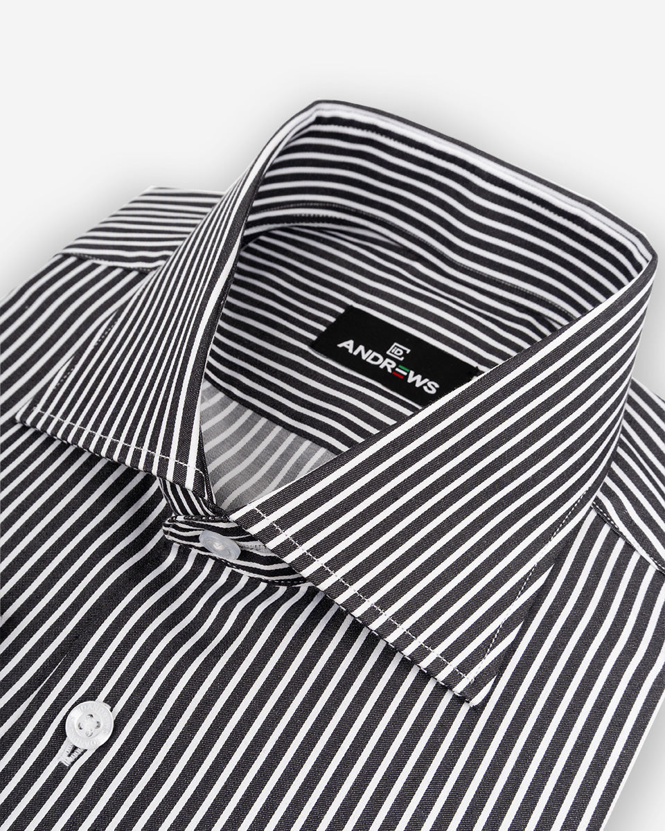 Camisa de Vestir para Hombre Savile - Negro con Rayas Blancas - Puño gemelo
