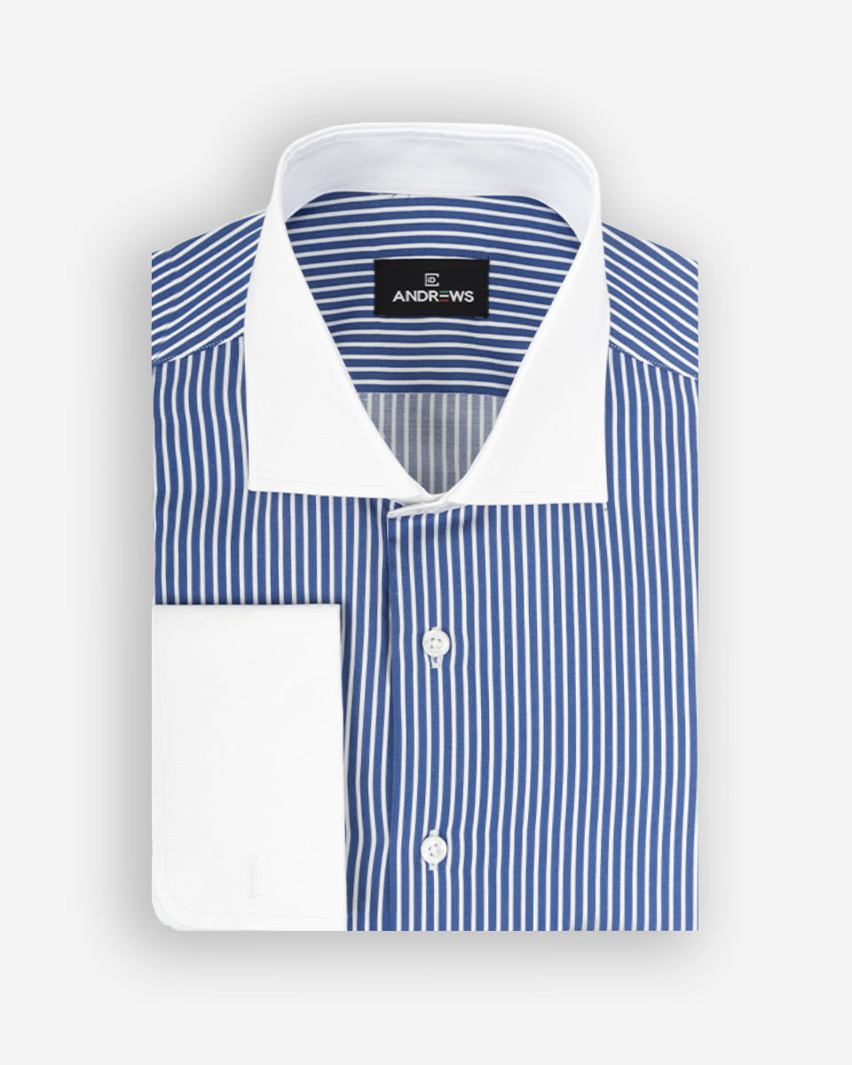 Camisa de Vestir para Hombre Savile - Azulino con Rayas - Cuello y Puño Blanco para Gemelo (Copia)
