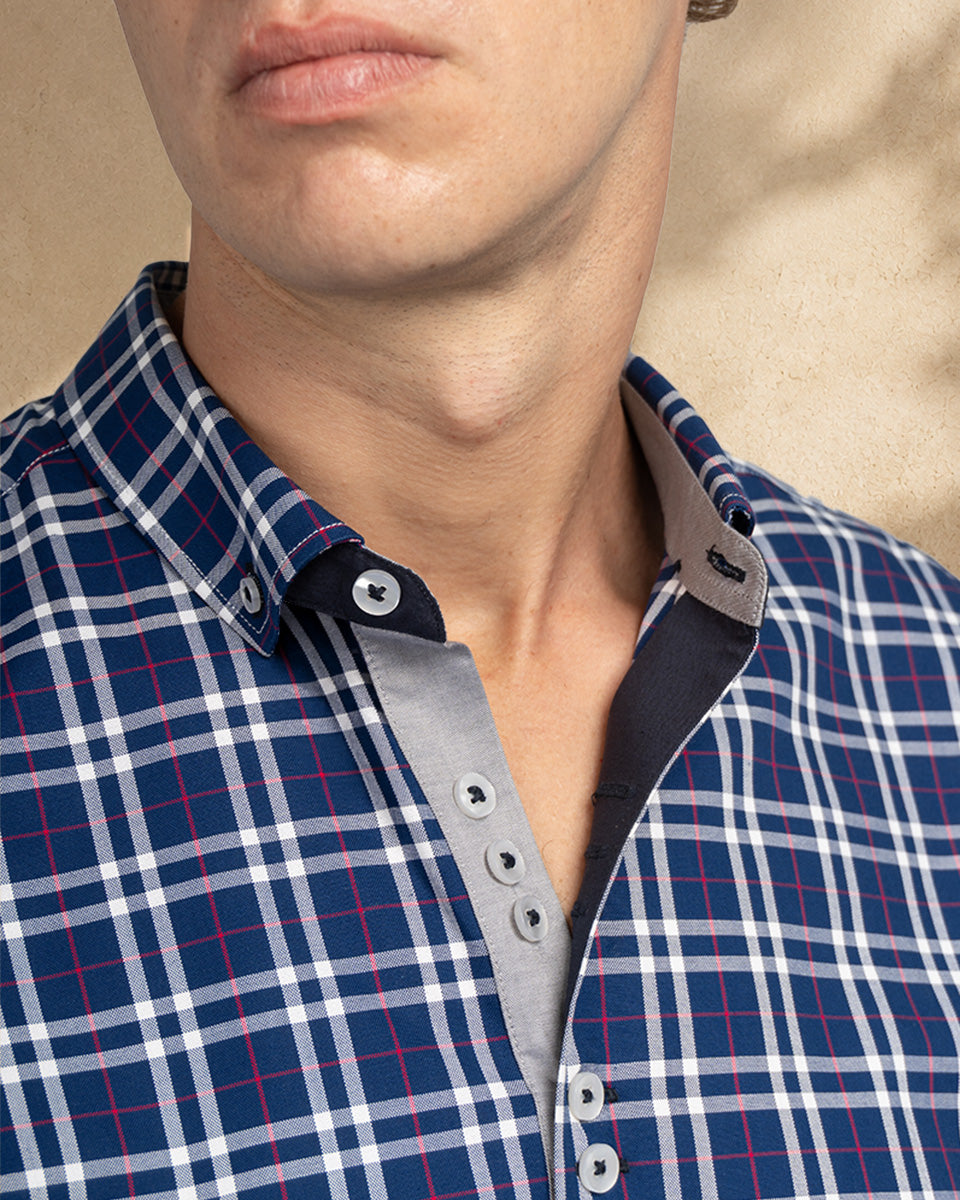 Camisa para Hombre de Algodón Pima Azul a Cuadros | Colección inspirada en Arezzo