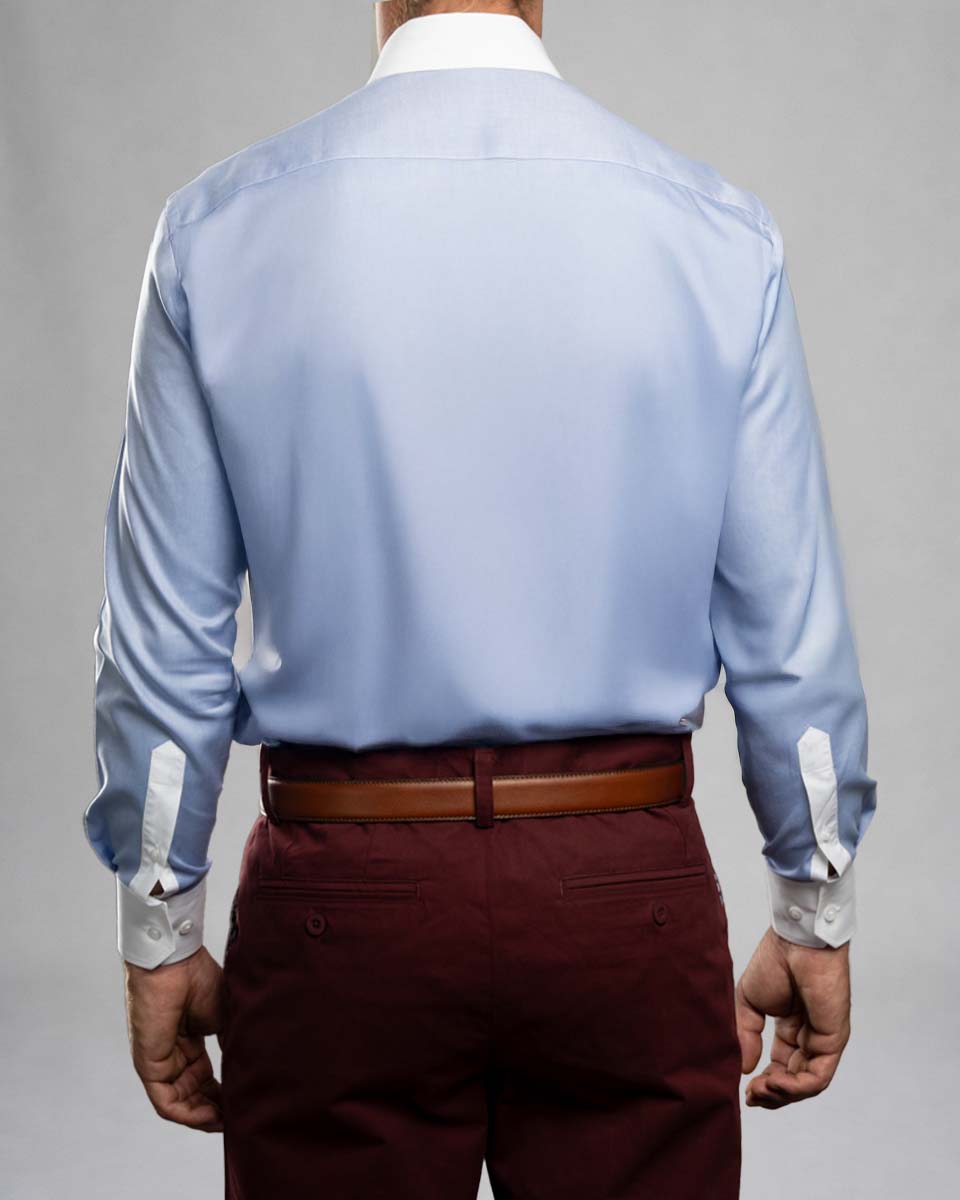 Camisa Vestir - Celeste Tela Premium - Cuello y puño simple Blanco